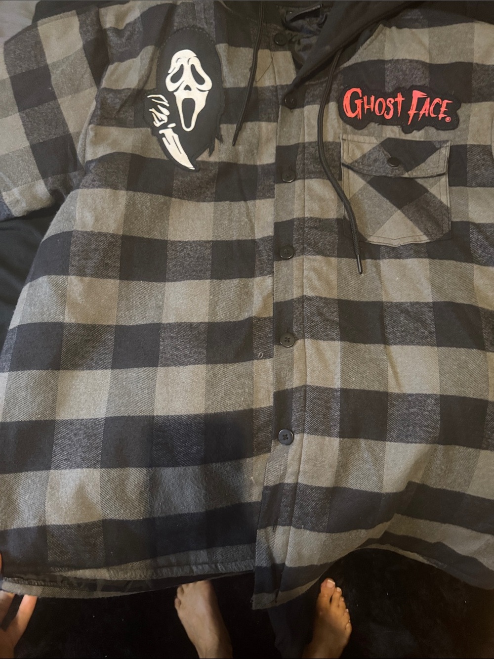 Ghost Face Black & Gray Plaid Hooded Performance Jacket size L worn once - Picture 6 of 13